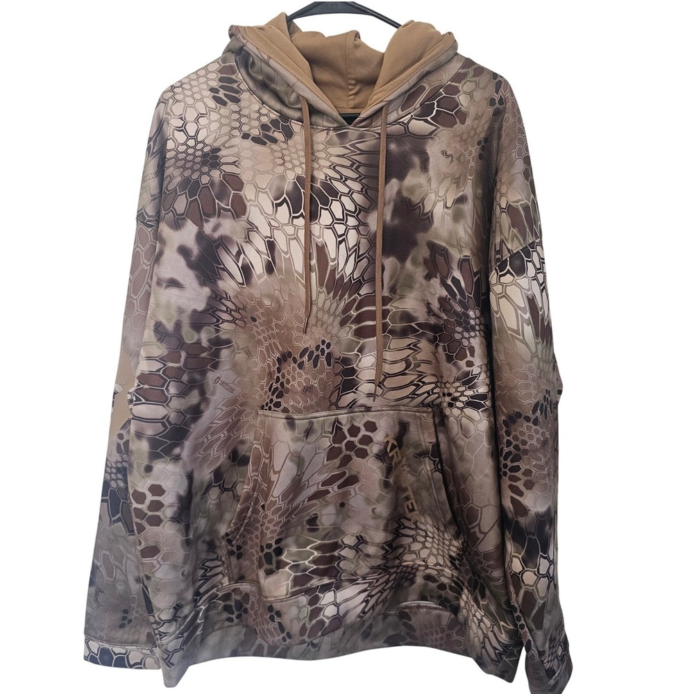 Kryptek Highlander Camo Hoodie‎ Mens XL Performance Fleece Hunting sweat Brown
